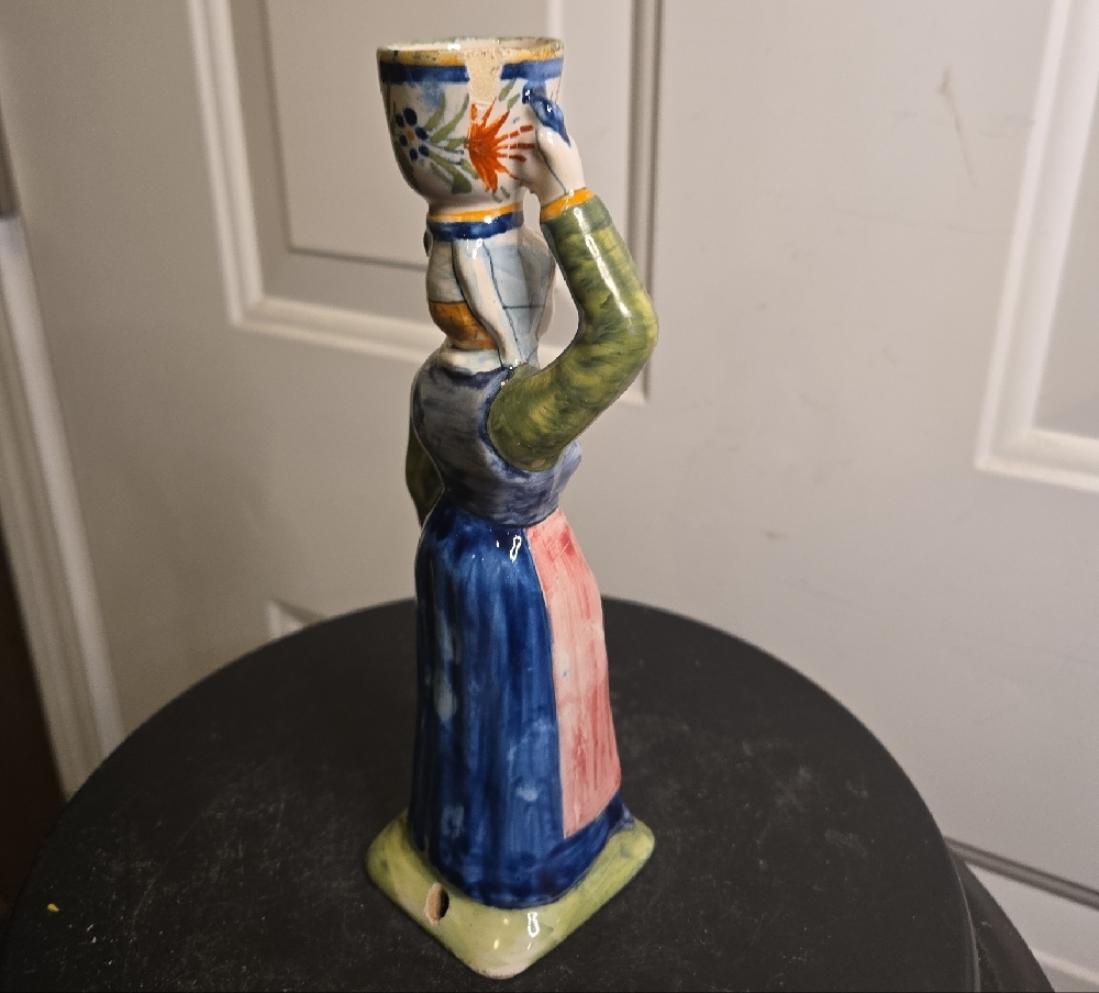 Vintage Henriot Quimper Ceramic Candlestick France Pottery French Woman - Picture 6 of 11
